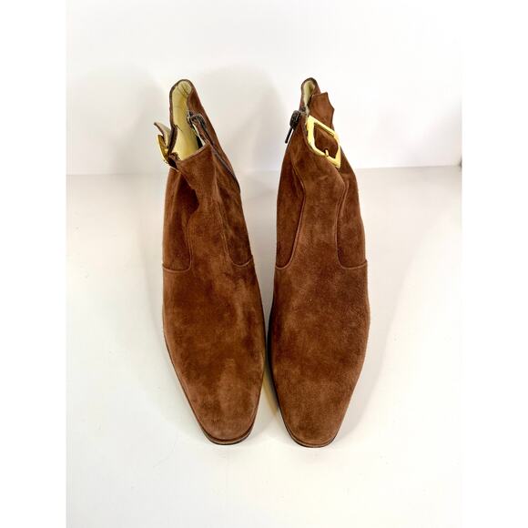 Roberta Size 9 US Brown Suede Italian Leather Ankle Boots With Gold Buckle - Picture 4 of 14